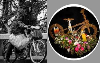 The Mini Man’s bike is crafted by florist Shelley for the funeral of Kilgetty open-air dweller Henry