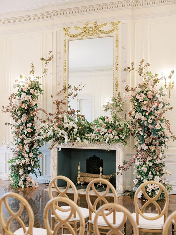 ceremony decor indoors with mantle